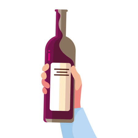 hand holding a bottle wine on white background vector illustration designのイラスト素材