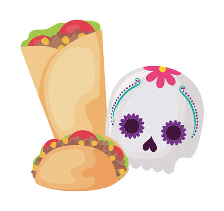skull with food traditional mexican isolated icon vector illustration designのイラスト素材