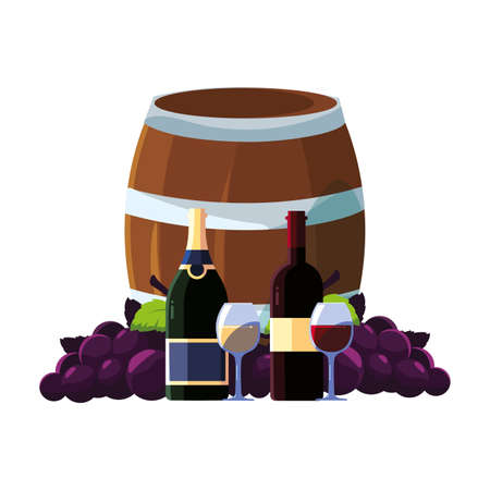 barrel with bottle of wine on white background vector illustration designのイラスト素材