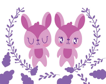 Cute rabbits cartoons and leaves wreath design, Animal zoo life nature character childhood and adorable theme Vector illustrationのイラスト素材