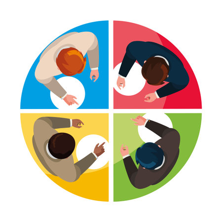 businessmen group teamwork with infographic view vector illustration designのイラスト素材