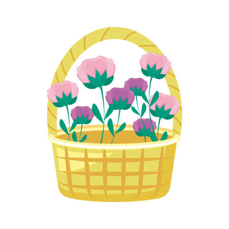 wicker basket with flowers decorated vector illustration designのイラスト素材