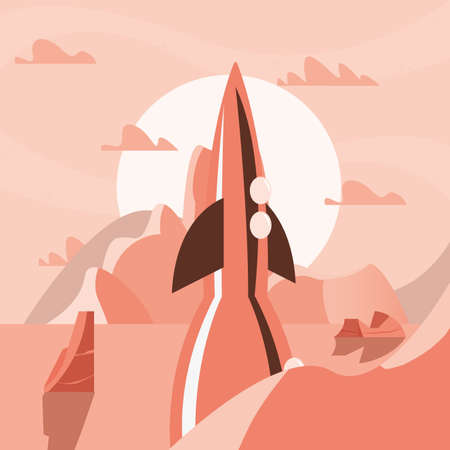 spaceship on planet surface explorer vector illustrationのイラスト素材