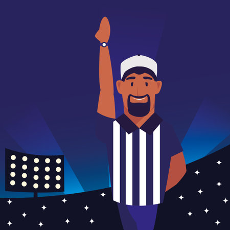 american football referee with his hand up on stadium vector illustration designのイラスト素材