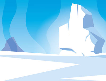arctic landscape with blue sky and iceberg, north pole vector illustration designのイラスト素材