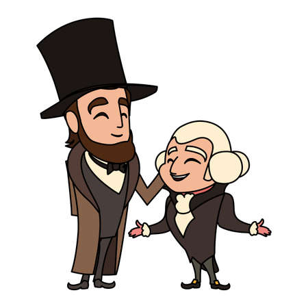 cartoon of presidents george washington and abraham lincoln, president day vector illustration designのイラスト素材