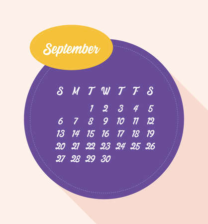purple 2020 september calendar design, Planner time event moth date day page plan and reminder theme Vector illustrationのイラスト素材