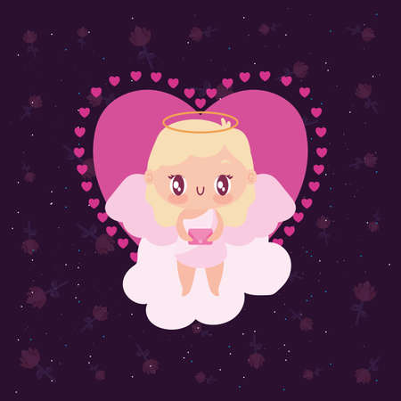 Blond cupid cartoon over cloud design of Happy valentines day love passion romantic wedding decoration and marriage theme Vector illustrationのイラスト素材
