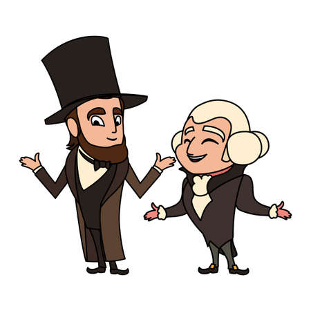 cartoon of presidents george washington and abraham lincoln, president day vector illustration designのイラスト素材