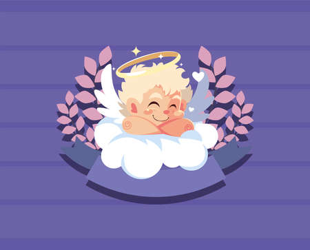 Blond cupid cartoon over cloud design of Happy valentines day love passion romantic wedding decoration and marriage theme Vector illustrationのイラスト素材