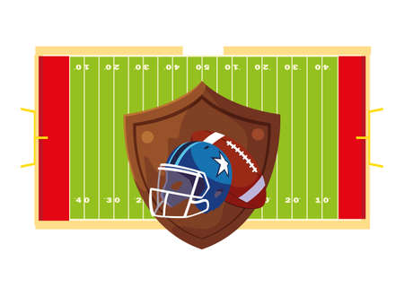 helmet and ball american football on stadium grass vector illustration designのイラスト素材
