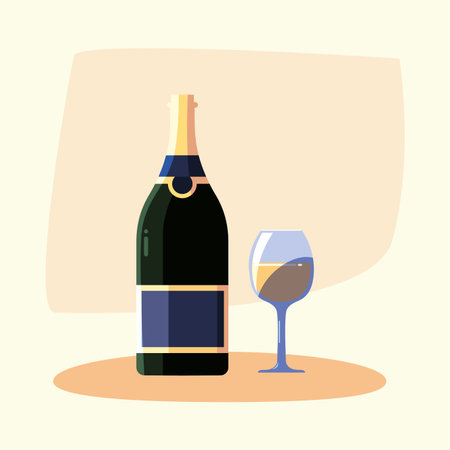 Wine bottle and cup design, Winery alcohol drink beverage restaurant and celebration theme Vector illustrationのイラスト素材