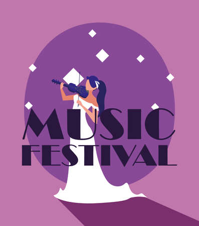 Musician woman with fiddle design, Music festival sound melody song musical art and composition theme Vector illustrationのイラスト素材
