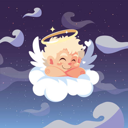 Blond cupid cartoon over cloud design of Happy valentines day love passion romantic wedding decoration and marriage theme Vector illustrationのイラスト素材