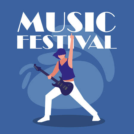 Musician man with electric guitar design, Music festival sound melody song musical art and composition theme Vector illustrationのイラスト素材
