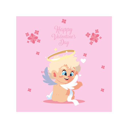 greetings card for valentines day, sweet cupid angel vector illustration design