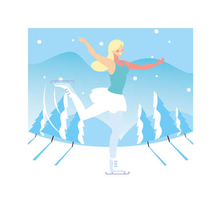 woman practicing figure skating , ice sport vector illustration designのイラスト素材