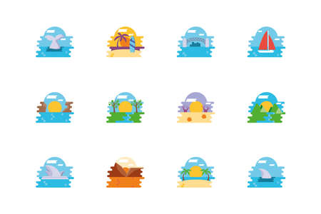 Australian landscapes set design, Travel tourism landmark destination nature vacation south western and holiday theme Vector illustrationのイラスト素材