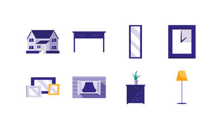 House decoration objects icon set design, Home real estate building residential architecture property and city theme Vector illustrationのイラスト素材