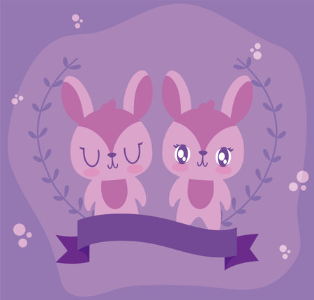 Love rabbits cartoons design of Passion romantic valentines day wedding decoration and marriage theme Vector illustrationのイラスト素材
