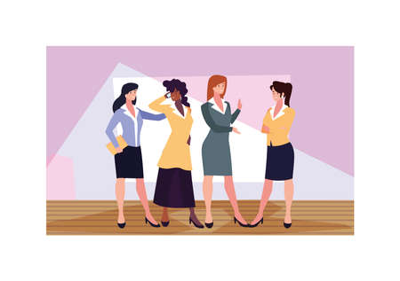 businesswomen standing in the work office, business professional women vector illustration designのイラスト素材