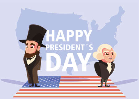 happy president day, cartoon of president George Washington and Abraham Lincoln vector illustration designのイラスト素材