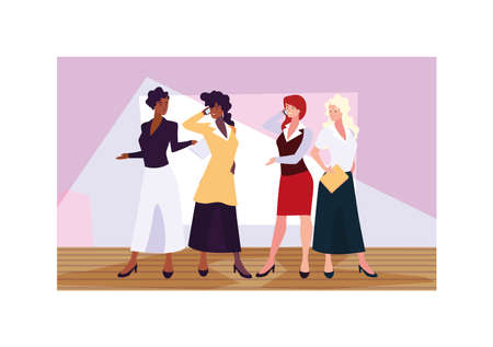 businesswomen standing in the work office, business professional women vector illustration designのイラスト素材