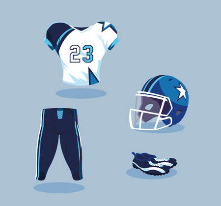 american football player outfit in blue and white vector illustration designのイラスト素材