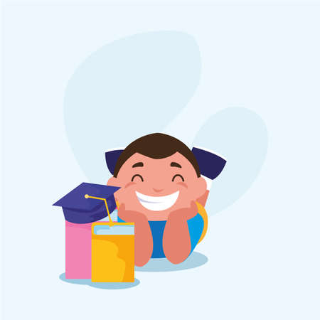 School boy kid with books design, Eduaction class lesson knowledge preschooler study learning classroom and primary theme Vector illustrationのイラスト素材