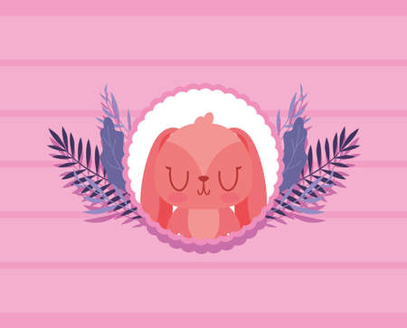 Rabbit cartoon with leaves design of Happy valentines day love passion romantic wedding decoration and marriage theme Vector illustrationのイラスト素材