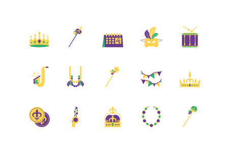 Mardi gras icon set design, Party carnival decoration celebration festival holiday fun new orleans and traditional theme Vector illustrationのイラスト素材