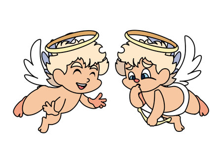 cute cupid angels in different poses on white background vector illustration design
