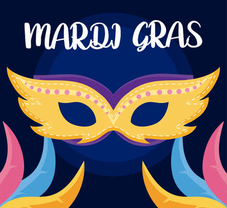 Mardi gras mask with feathers design, Party carnival decoration celebration festival holiday fun new orleans and traditional theme Vector illustrationのイラスト素材