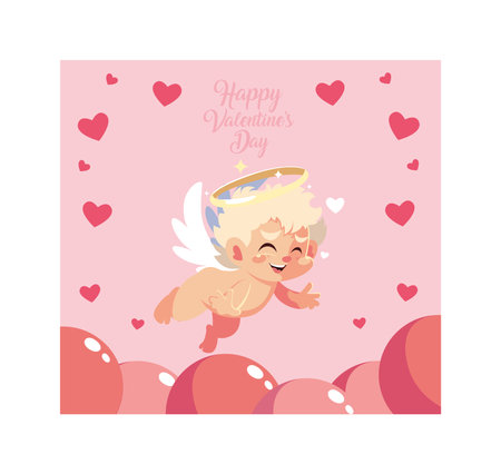 greetings card for valentines day, sweet cupid angel vector illustration design