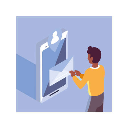 man with smartphone screen and mobile applications vector illustration designのイラスト素材