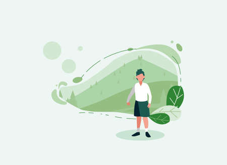 Avatar woman with landscape and leaves design, Girl female person people human and social media theme Vector illustrationのイラスト素材