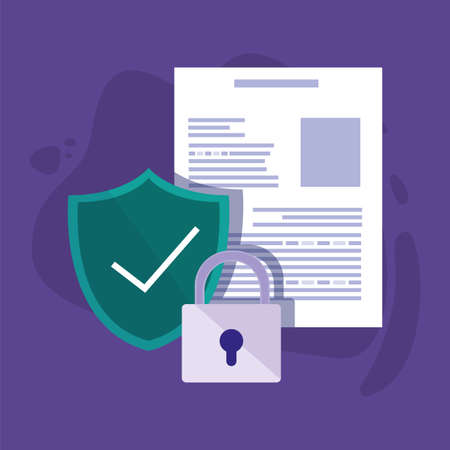 Document shield and padlock design, Data archive storage organize business office and information theme Vector illustrationのイラスト素材