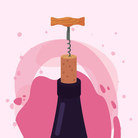 Wine bottle and corkscrew design, Winery alcohol drink beverage restaurant and celebration theme Vector illustrationのイラスト素材