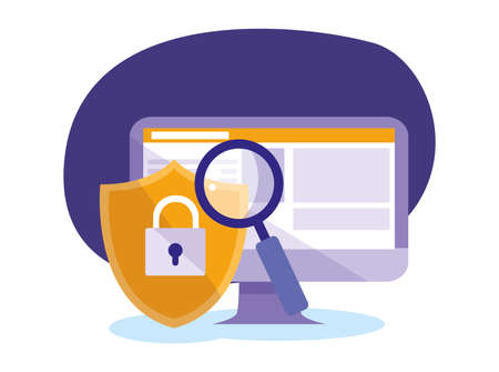 Computer lupe and padlock design, Digital technology communication social media internet web and screen theme Vector illustrationのイラスト素材