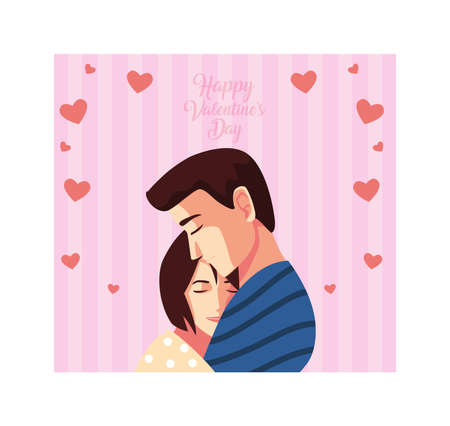 couple of people in love, label happy valentines day vector illustration designのイラスト素材