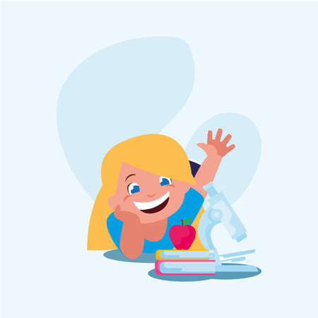 School girl kid with books design, Eduaction class lesson knowledge preschooler study learning classroom and primary theme Vector illustrationのイラスト素材