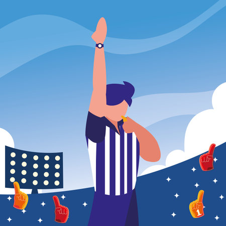 american football referee with his hand up on stadium vector illustration designのイラスト素材