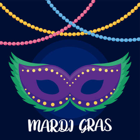 Mardi gras mask with necklaces design, Party carnival decoration celebration festival holiday fun new orleans and traditional theme Vector illustrationのイラスト素材