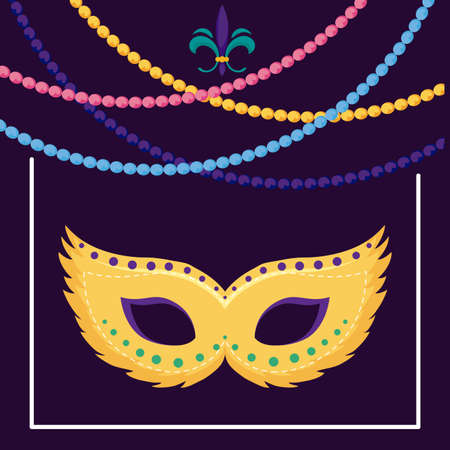Mardi gras mask with necklaces design, Party carnival decoration celebration festival holiday fun new orleans and traditional theme Vector illustrationのイラスト素材