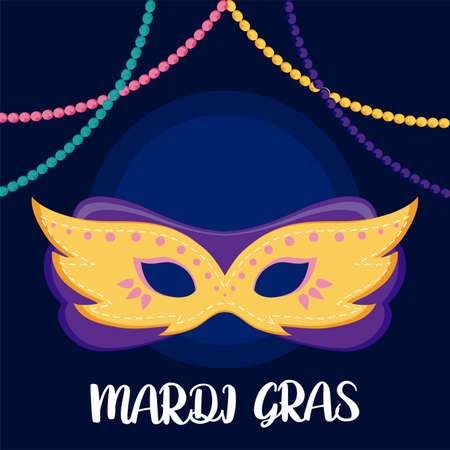 Mardi gras mask with necklaces design, Party carnival decoration celebration festival holiday fun new orleans and traditional theme Vector illustrationのイラスト素材