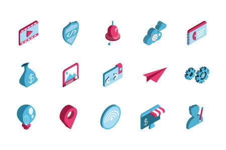 Icon set design, Digital marketing ecommerce shopping online strategy media and seo theme Vector illustrationのイラスト素材