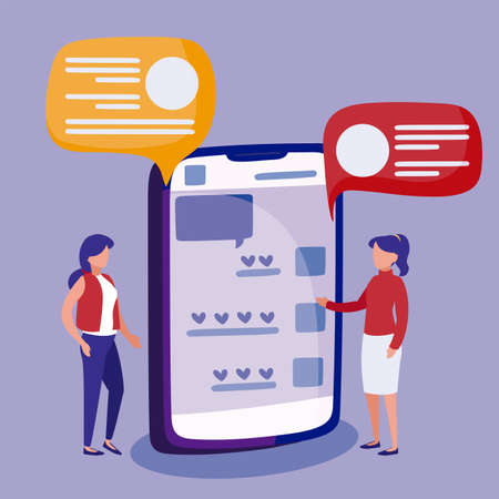 Smartphone and women design, Social media multimedia communication digital marketing internet web and connect theme Vector illustrationのイラスト素材