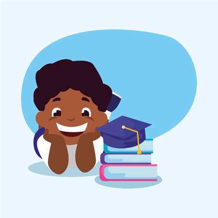 School boy kid with books design, Eduaction class lesson knowledge preschooler study learning classroom and primary theme Vector illustrationのイラスト素材