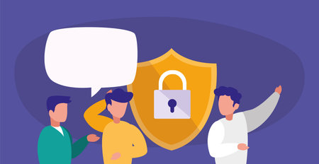 Men avatars padlock shield and bubble design, Man boy male person people human social media and...