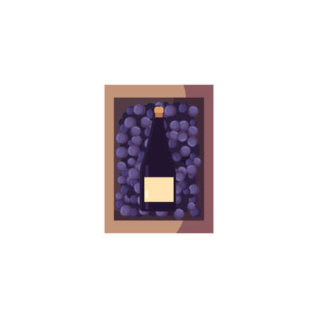Wine bottle inside grapes box design of Winery alcohol drink beverage restaurant celebration and party theme Vector illustrationのイラスト素材